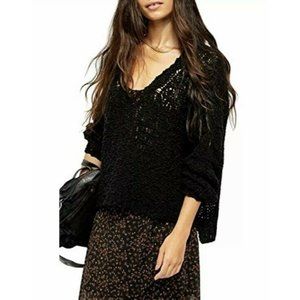 Free People Sunday Shore Cotton Blend Sweater Black Medium New NWT Beautiful